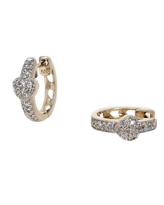 Pave Diamond Heart Huggie Hoop Earrings in White and Yellow Gold
